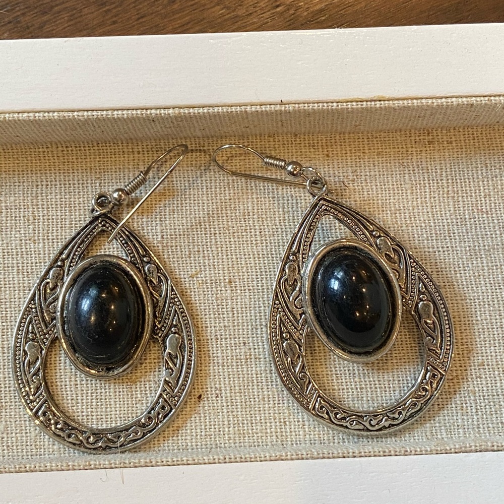 Antique silver and onyx earrings